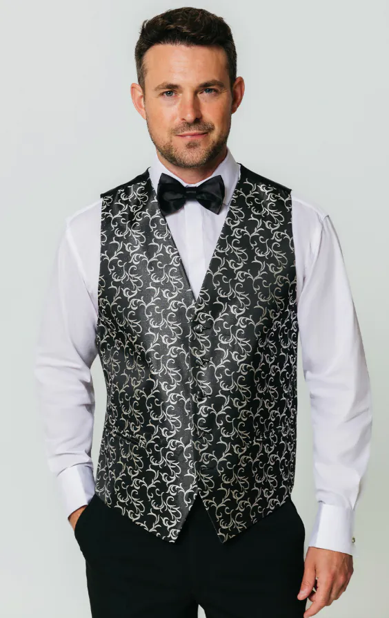 Black/Silver Edwardian Swirl Jacquard Vest Black/Silver Edwardian Swirl Jacquard Vest