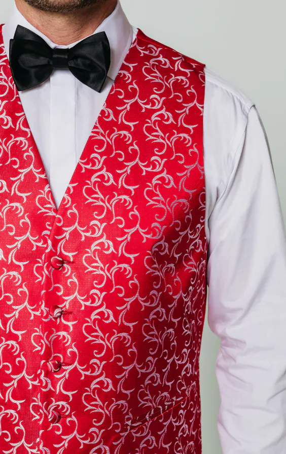 Red/Silver Edwardian Swirl Jacquard Vest - photo 1 Red/Silver Edwardian Swirl Jacquard Vest - photo 1