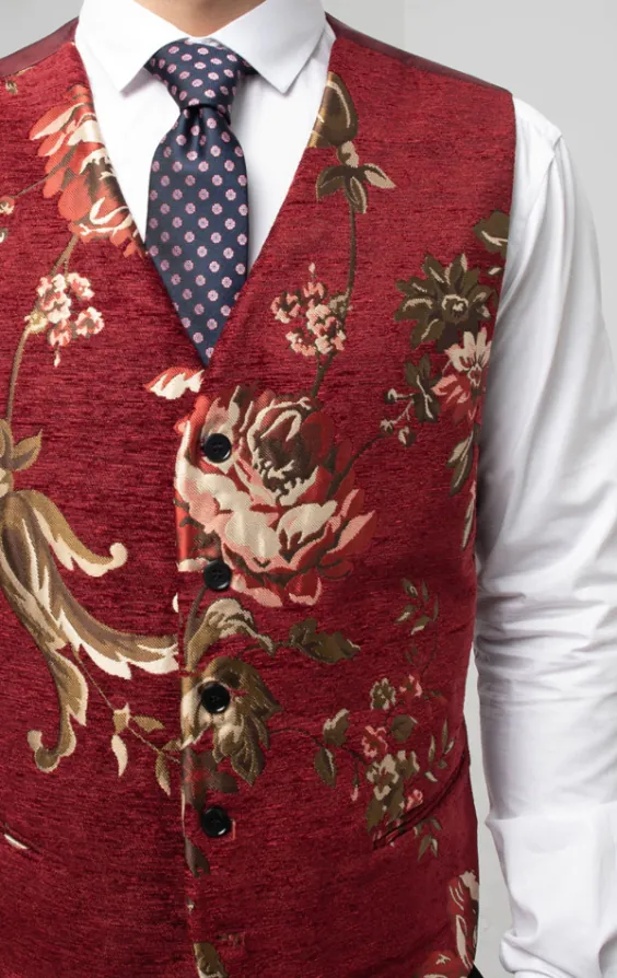 Red Floral Brocade Vest - photo 1 Red Floral Brocade Vest - photo 1