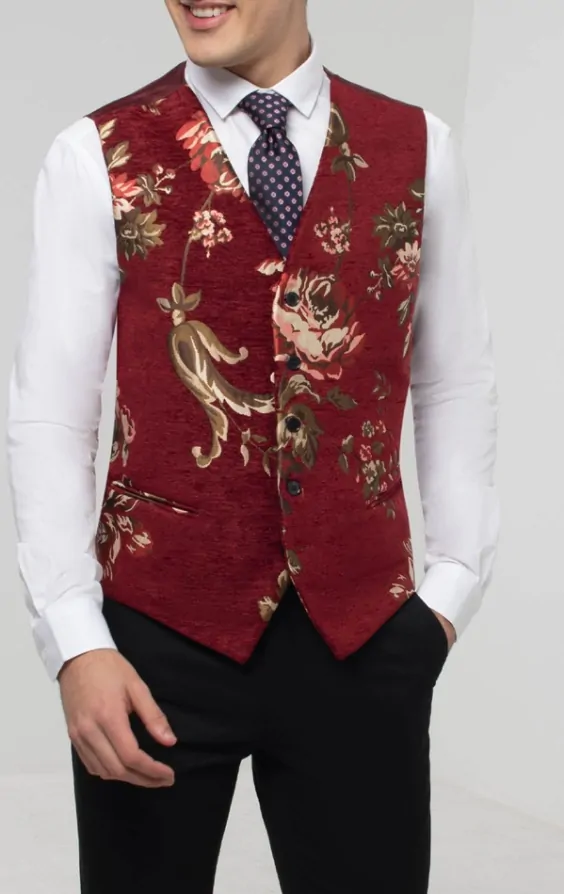 Dobell Red Floral Brocade Vest Dobell