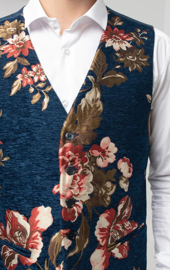 Blue Floral Brocade Vest - photo 1 Blue Floral Brocade Vest - photo 1