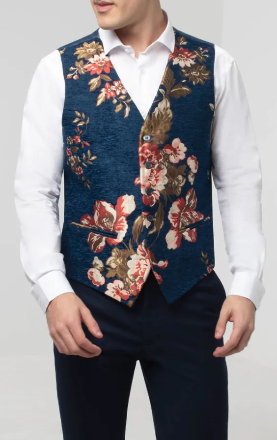 Blue Floral Brocade Vest Blue Floral Brocade Vest