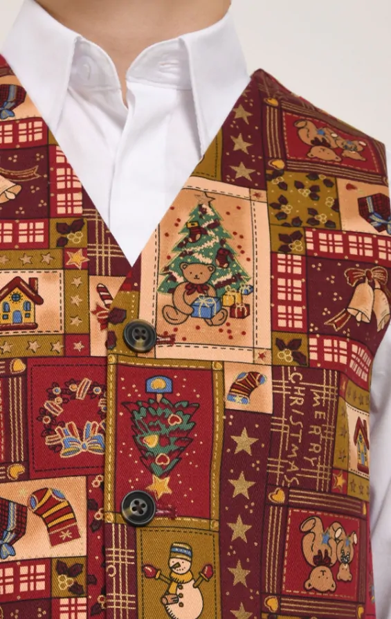 Dobell Boys Red Vintage Christmas Print Vest Dobell