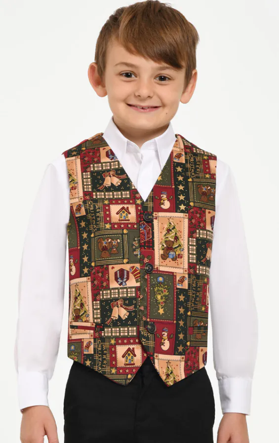 Boys Green Vintage Christmas Print Vest Boys Green Vintage Christmas Print Vest