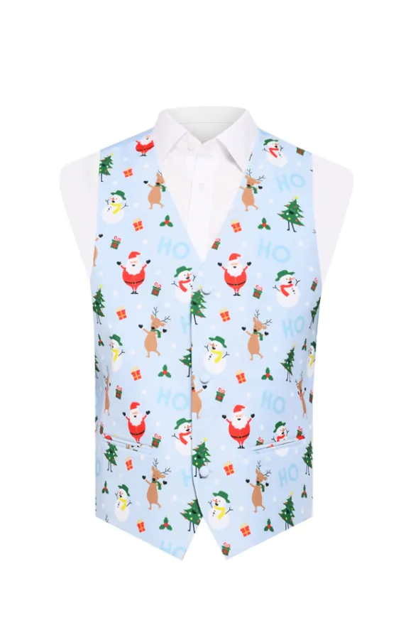Dobell Boys Festive Pale Blue Snowy Christmas Vest Dobell