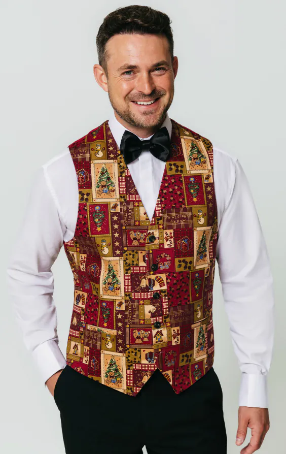 Red Vintage Christmas Print Vest - Limited Edition Red Vintage Christmas Print Vest - Limited Edition