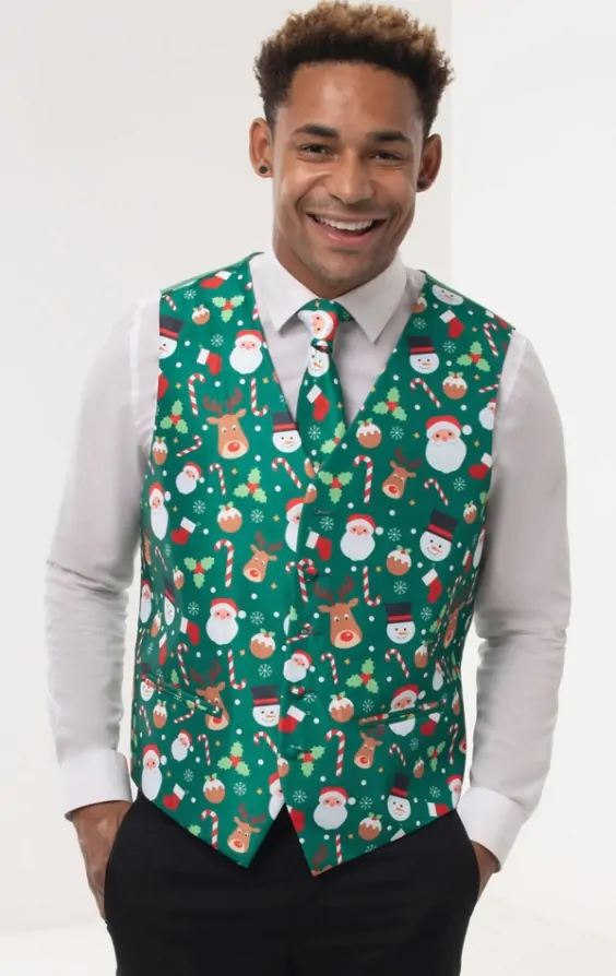 Santa Friends Green Christmas Vest Dobell