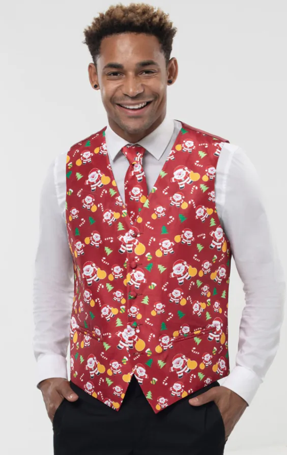Happy Santa Claus Red Christmas Vest Happy Santa Claus Red Christmas Vest