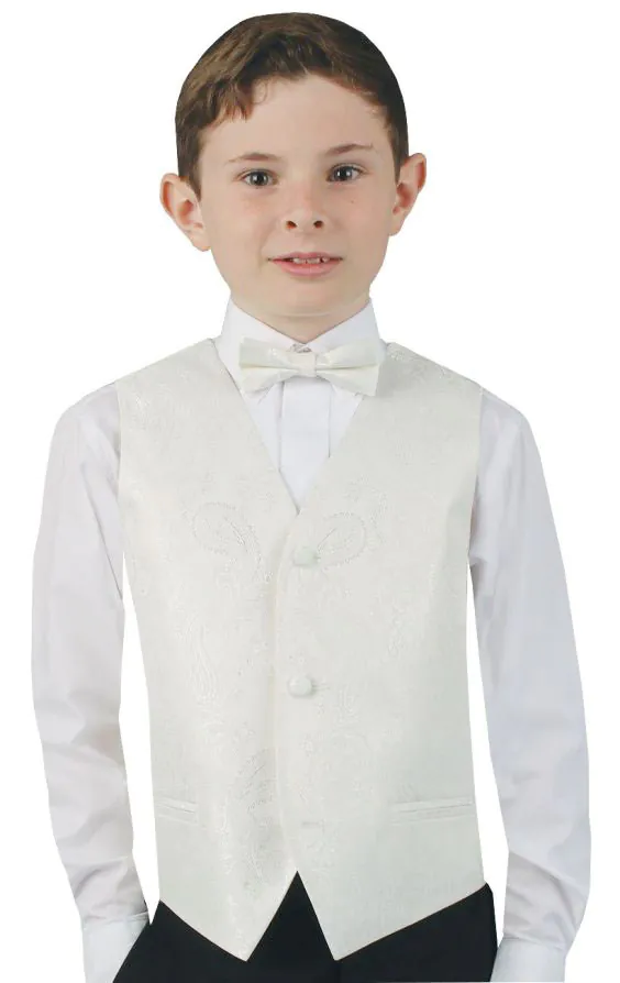 Boys Pearl White Paisley Vest