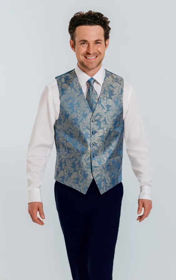Duck Egg Blue Paisley Vest