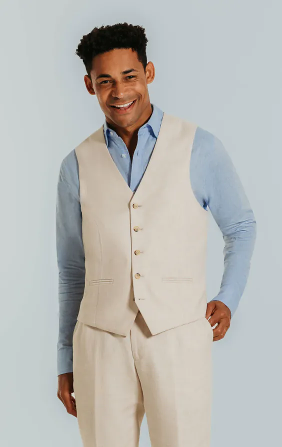 Cream Linen Slim Fit Suit Jacket - photo 6