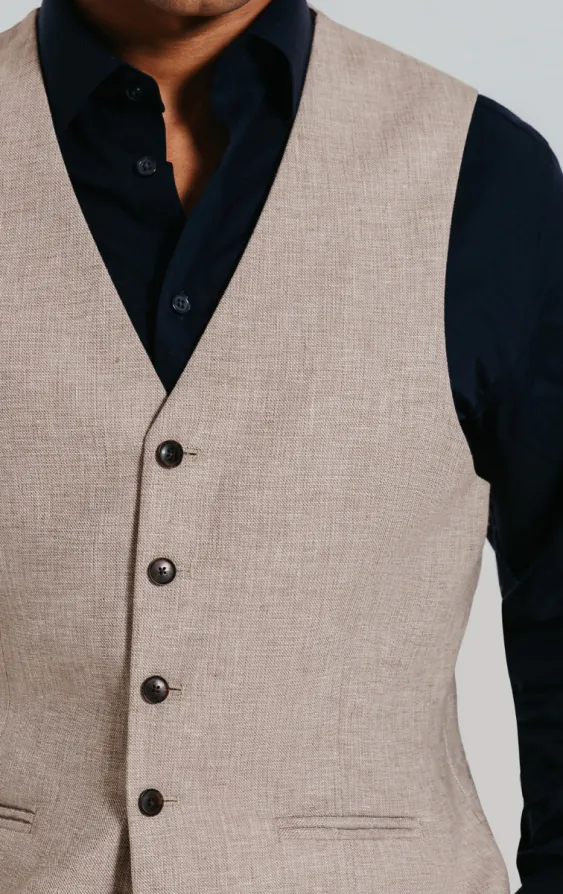 Sand Linen Slim Fit Vest - photo 1 Sand Linen Slim Fit Vest - photo 1