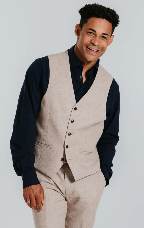 Sand Linen Slim Fit Vest Sand Linen Slim Fit Vest