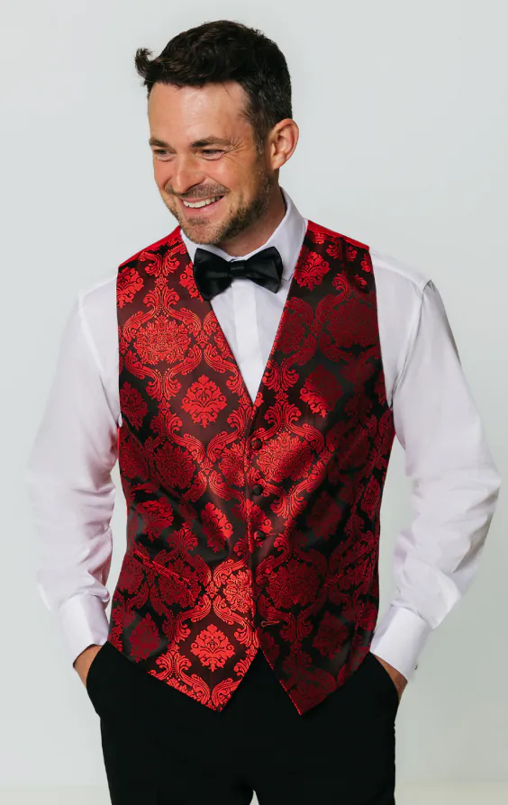 Red Victorian Jacquard Vest