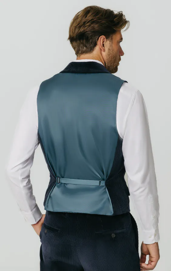 Navy Corduroy Vest with Notch Lapel - photo 2