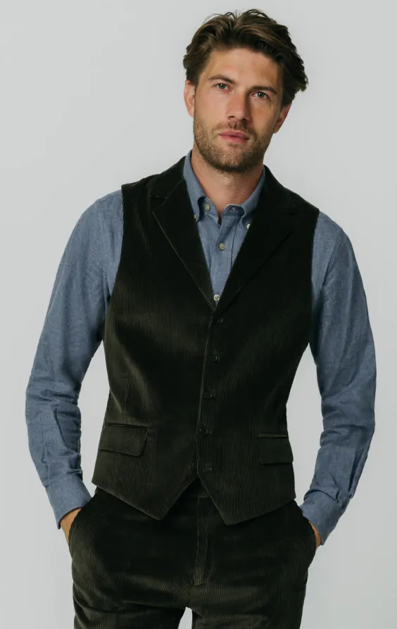 Green Corduroy Vest with Notch Lapel Green Corduroy Vest with Notch Lapel