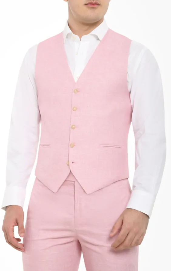 Dobell Light Pink Linen Slim Fit Vest Dobell