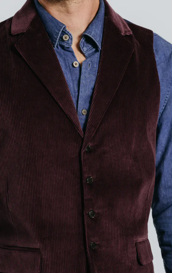 Burgundy Corduroy Vest with Notch Lapel - photo 1 Burgundy Corduroy Vest with Notch Lapel - photo 1