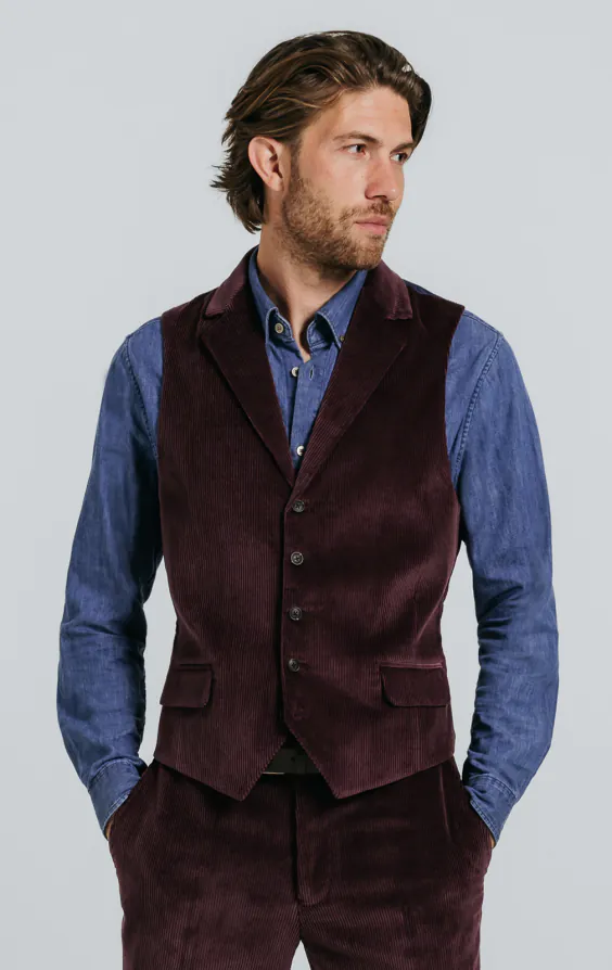 Burgundy Corduroy Vest with Notch Lapel Burgundy Corduroy Vest with Notch Lapel