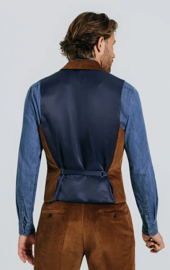 Mid Brown Corduroy Vest with Notch Lapel - photo 2