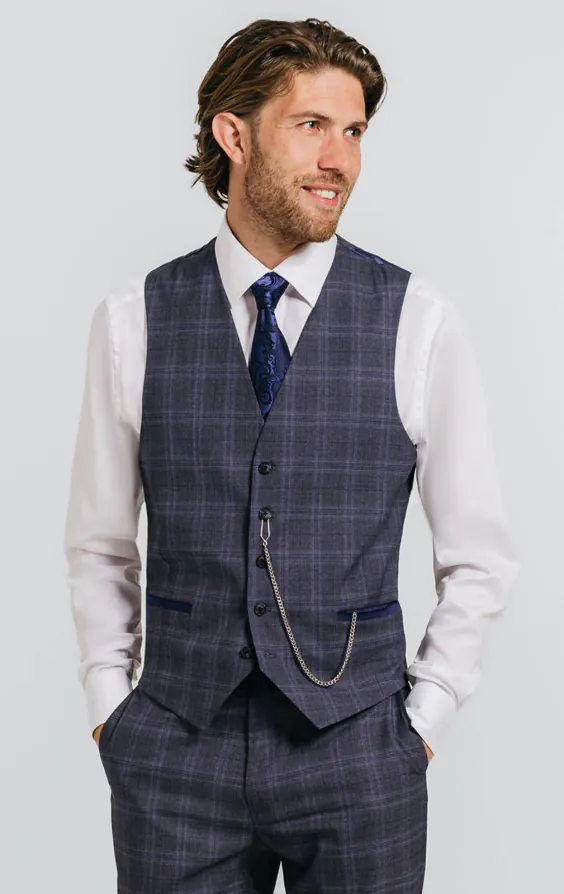 Grey and Blue Check with Navy Trim Suit Jacket - photo 6