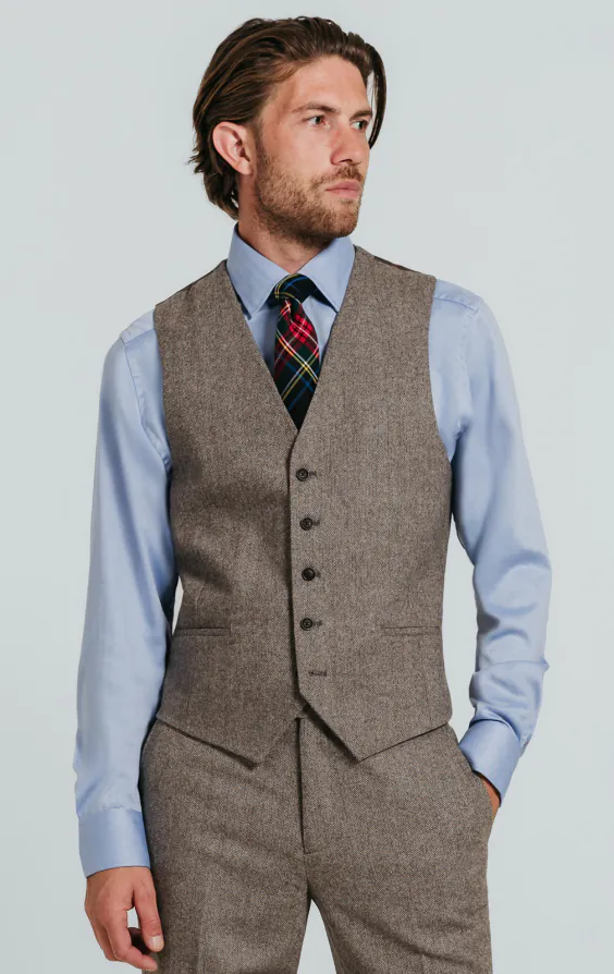 Brown Herringbone Tweed Vest Brown Herringbone Tweed Vest