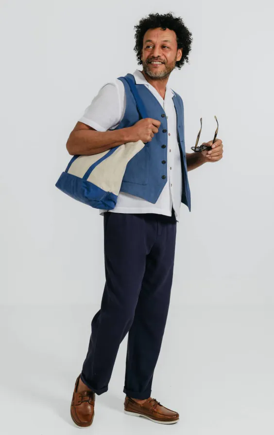 Blue Linen Herringbone Vest - photo 1 Blue Linen Herringbone Vest - photo 1
