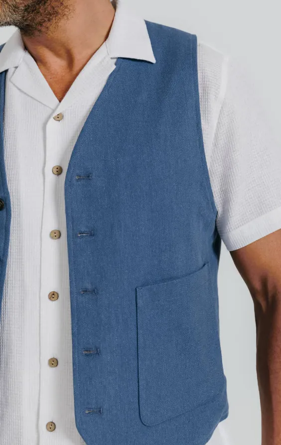 Blue Linen Herringbone Vest - photo 2 Blue Linen Herringbone Vest - photo 2