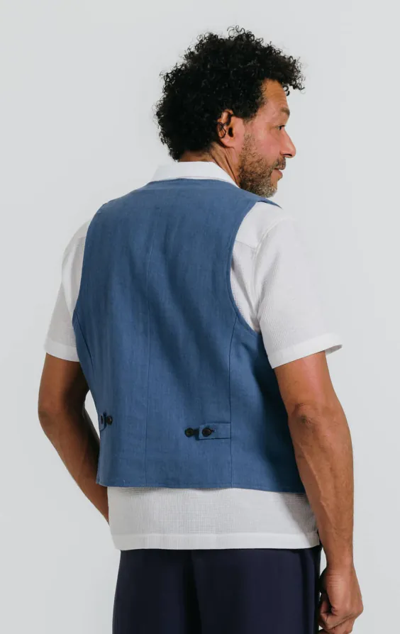 Blue Linen Herringbone Vest - photo 3 Blue Linen Herringbone Vest - photo 3
