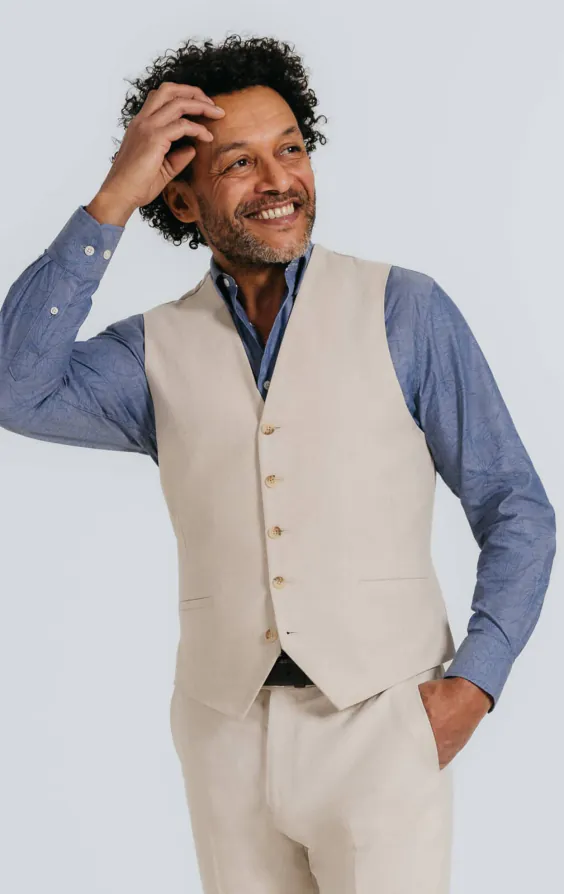 Oatmeal Linen Herringbone 3 Piece Suit - photo 7