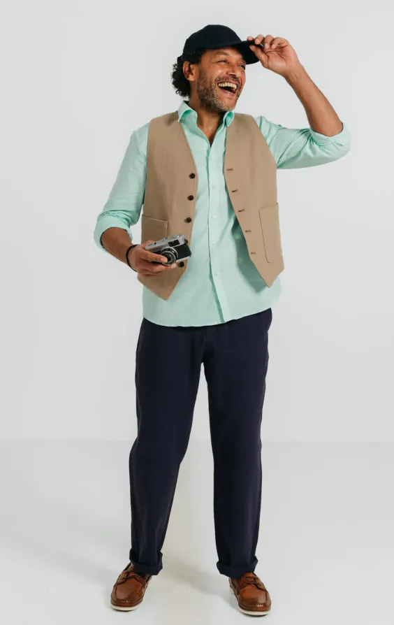 Tan Linen Twill Vest - photo 1 Tan Linen Twill Vest - photo 1