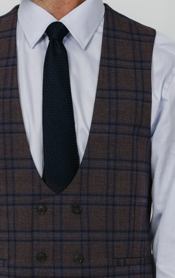 Burgundy with Blue Windowpane Check Double Breasted Vest - photo 1 Burgundy with Blue Windowpane Check Double Breasted Vest - photo 1