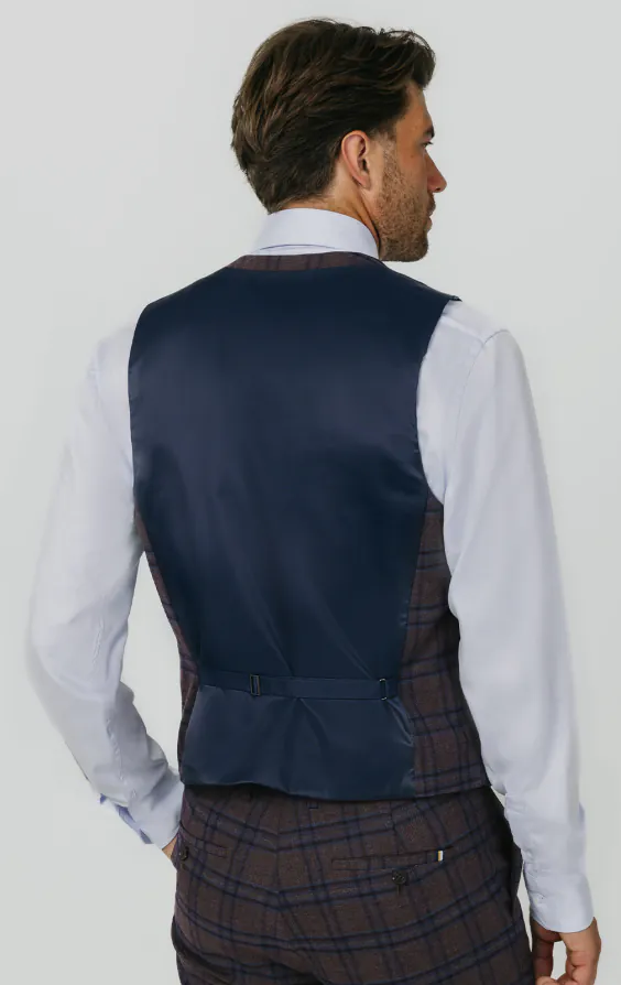 Burgundy with Blue Windowpane Check Double Breasted Vest - photo 2 Burgundy with Blue Windowpane Check Double Breasted Vest - photo 2