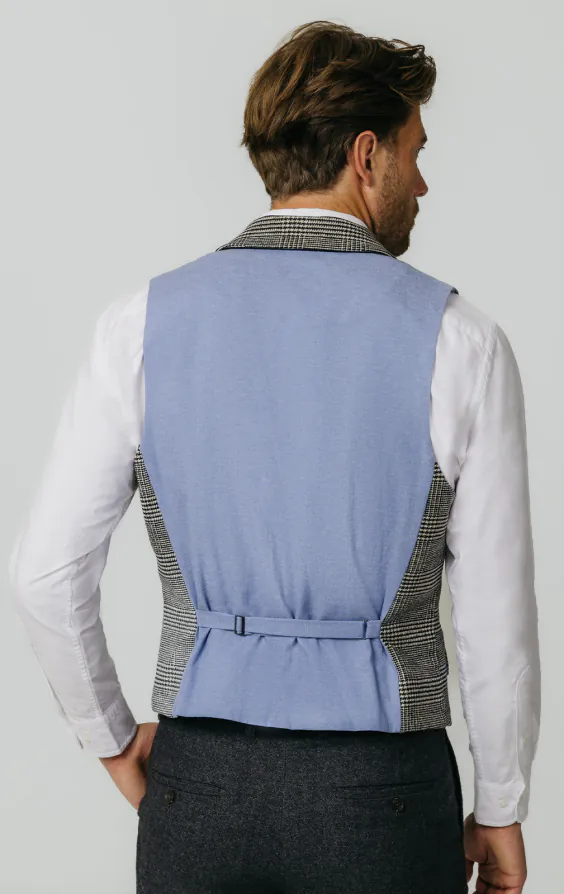 Black and Cream Prince of Wales Check Tweed Vest - photo 2