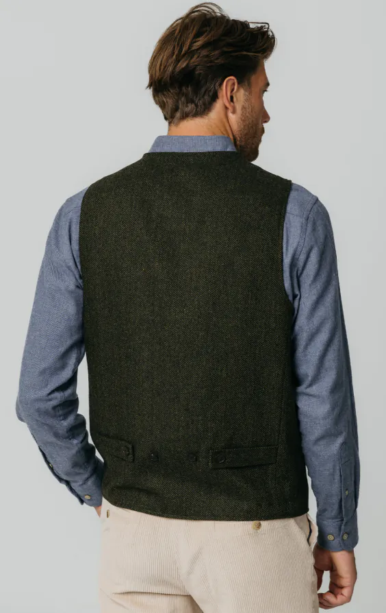 Green Herringbone Tweed Vest with Patch Pockets - photo 3 Green Herringbone Tweed Vest with Patch Pockets - photo 3