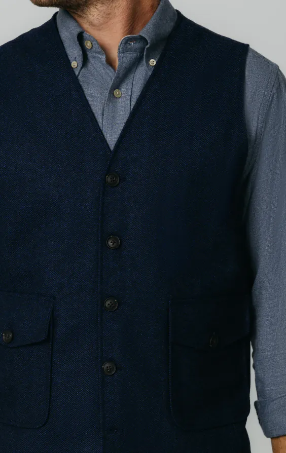 Navy Herringbone Tweed Vest with Patch Pockets - photo 2 Navy Herringbone Tweed Vest with Patch Pockets - photo 2