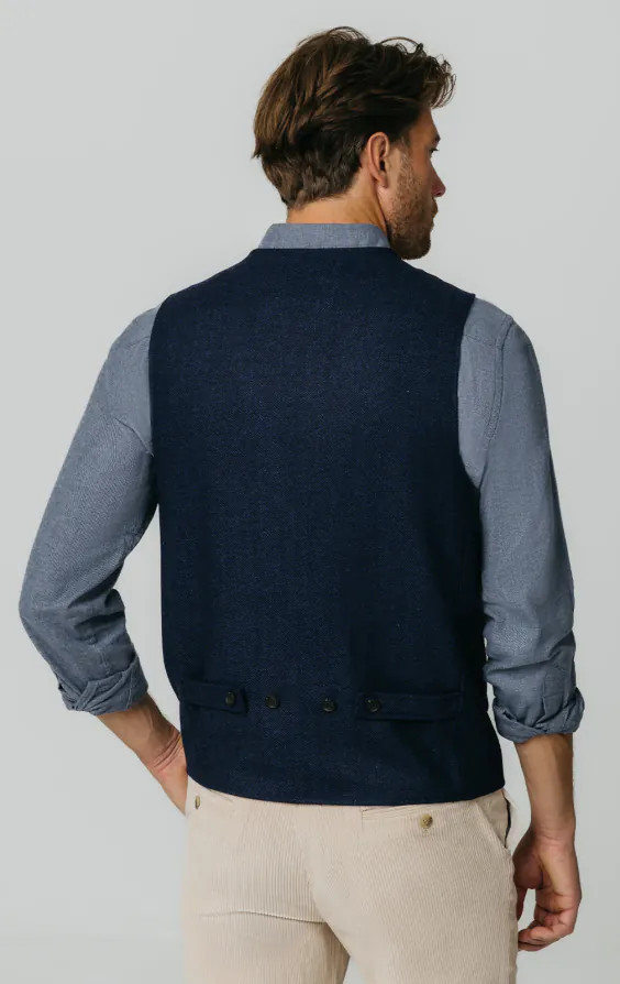 Navy Herringbone Tweed Vest with Patch Pockets - photo 3 Navy Herringbone Tweed Vest with Patch Pockets - photo 3