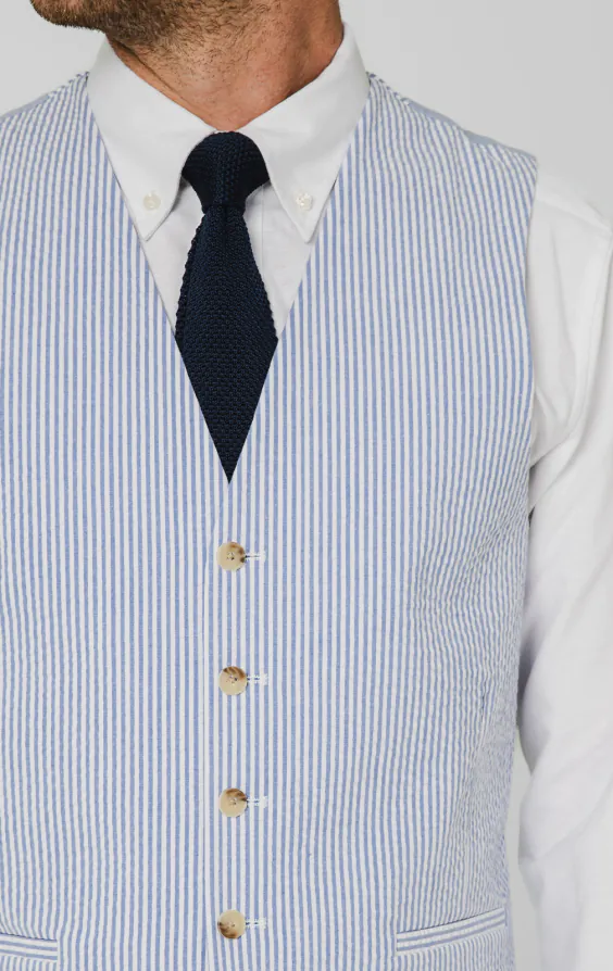 Blue & White Seersucker Vest - photo 1 Blue & White Seersucker Vest - photo 1