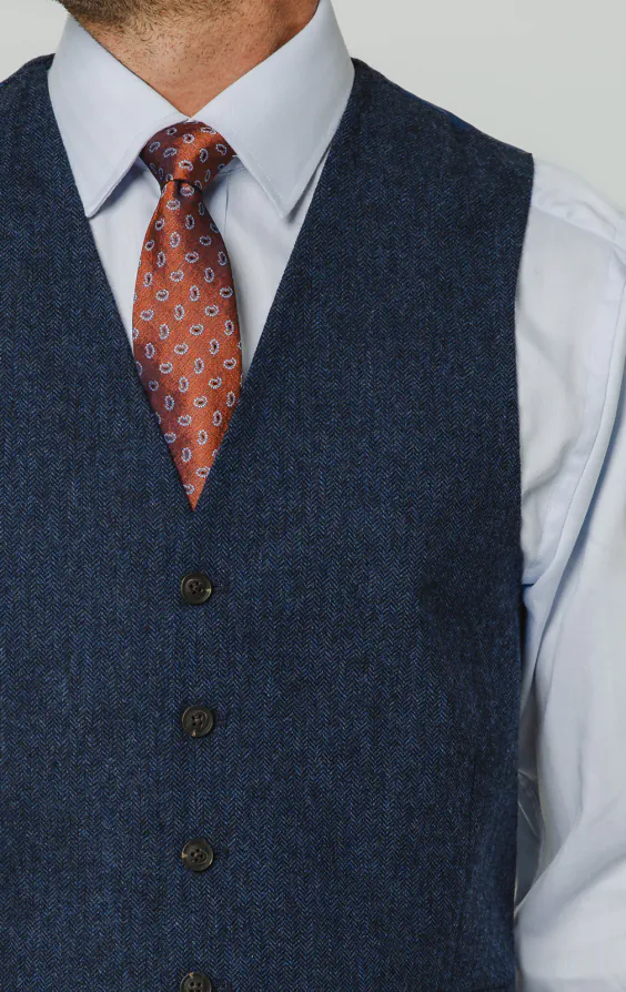 Blue Herringbone Tweed Vest - photo 1