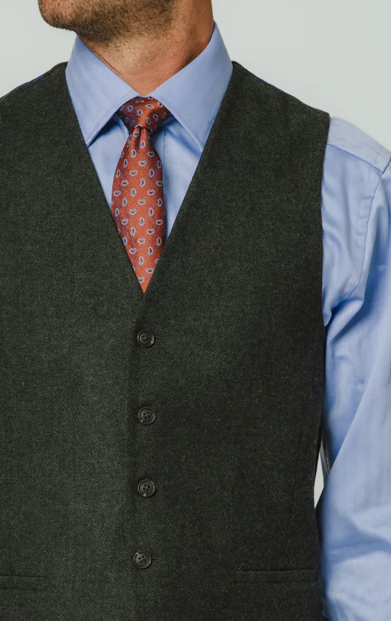 Dark Green Herringbone Tweed Vest - photo 1