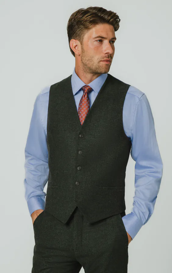 Dark Green Herringbone Tweed Vest