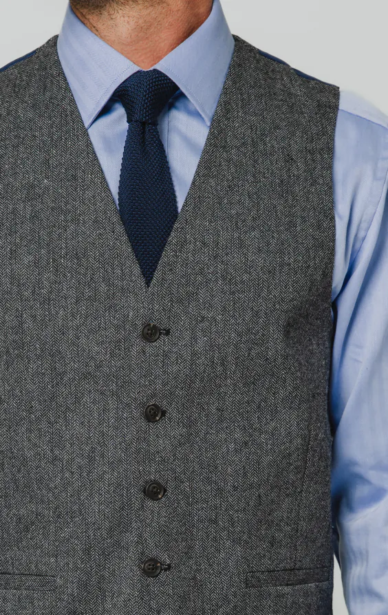 Grey Herringbone Tweed Vest - photo 1