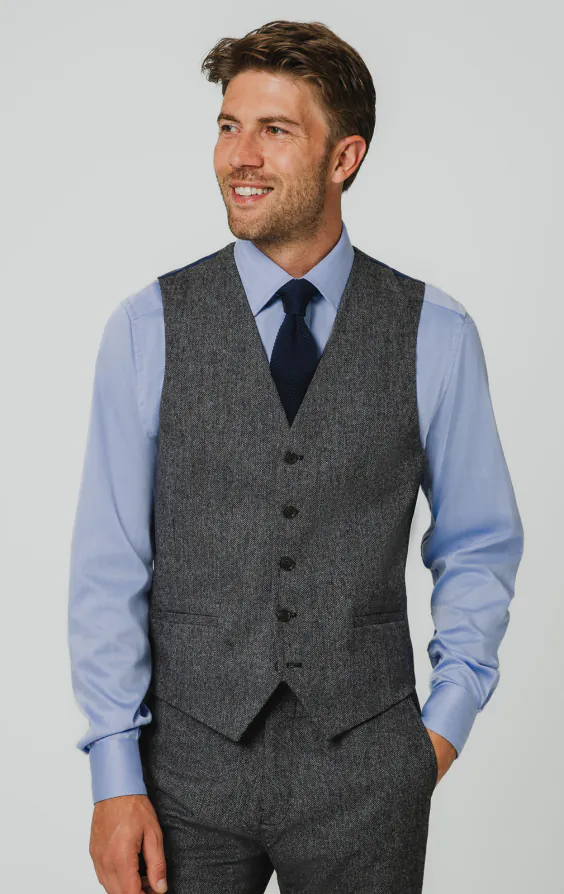 Grey Herringbone Tweed Vest