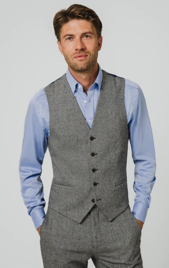 Grey Twill Tweed Suit Vest