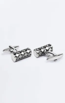 Silver Coloured Diamond Pattern Bar Cufflinks