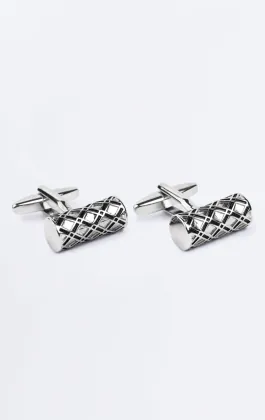 Silver Coloured Diamond Pattern Bar Cufflinks