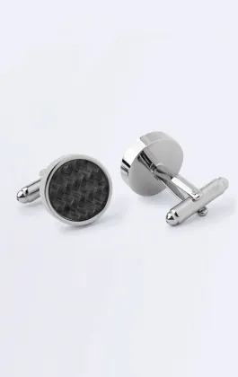 Grey and Silver Geometric Pattern Round Cufflinks