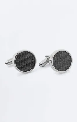 Grey and Silver Geometric Pattern Round Cufflinks