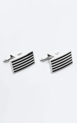 Silver and Black Coloured Rectangle Cufflinks and Tie Clip