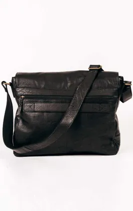 Black Leather Large Messenger Bag